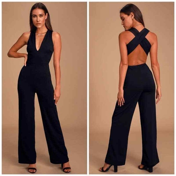 🆕Lulu’s Thinking‎ Out Loud Black Backless Jumpsuit - Picture 2 of 10